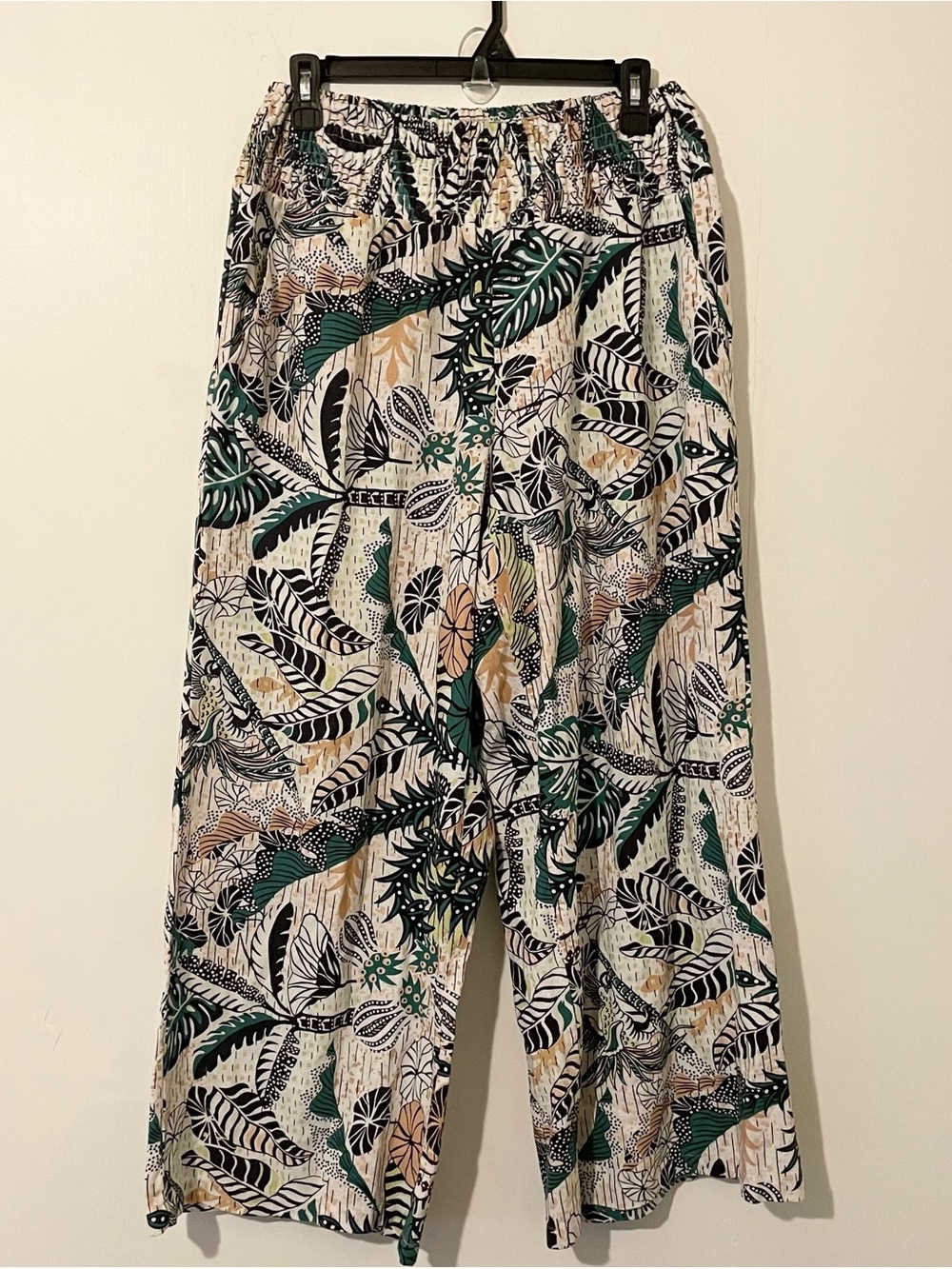 Tahari Tropical Floral Print Linen Blend Wide Leg Casual Pants Size Large